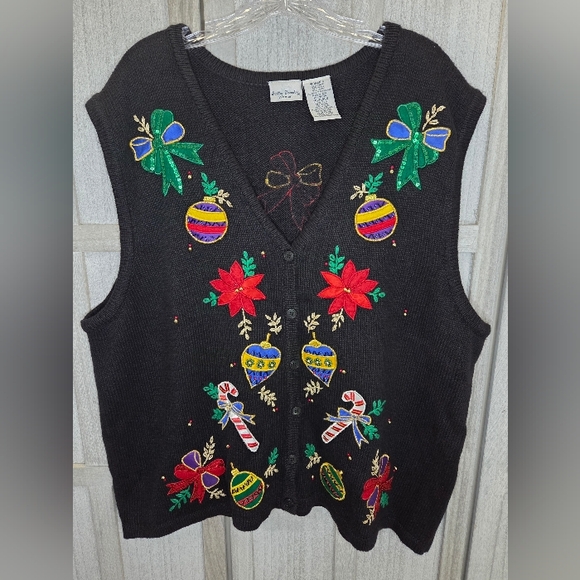 Bobbie Brooks Jackets & Blazers - Vintage Bobbie Brooks Womens Christmas Sweater Vest Size 22/24 Embroidered Black